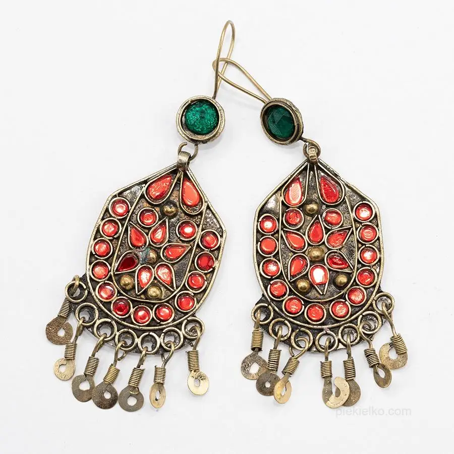 Kuchi earrings with red crystals