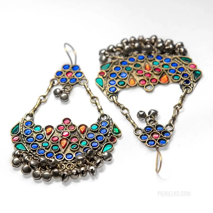 Kuchi earrings with colored glass