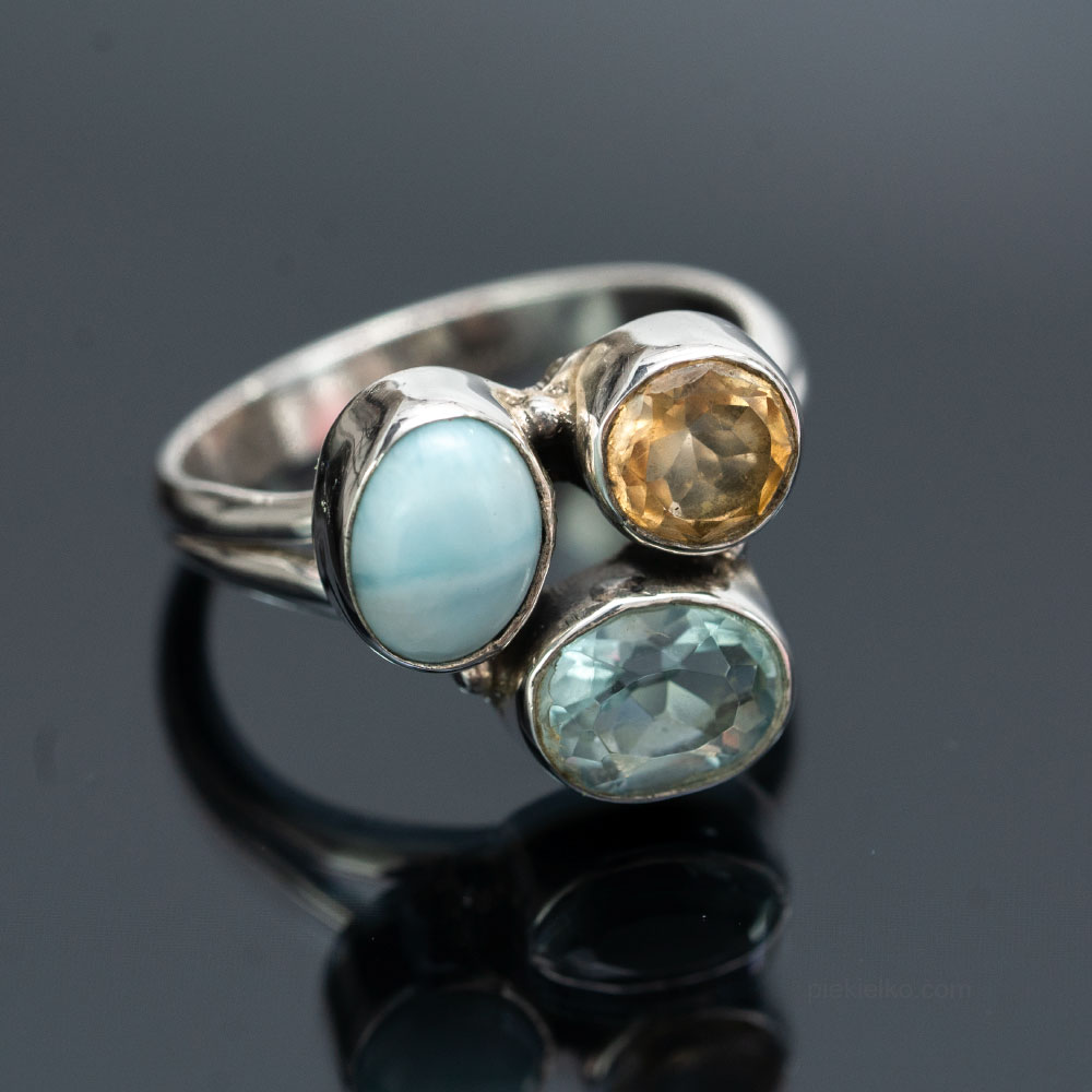 Stunning 925 Sterling Silver Topaz Larimar shops Ring